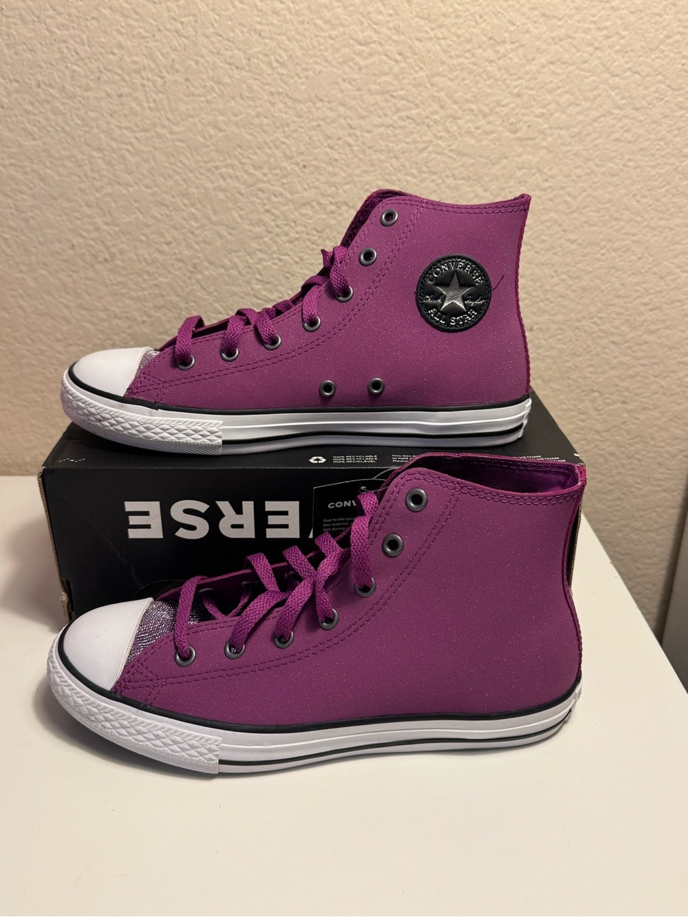 Converse Chuck Taylor All Star High Top Icon Violet Glitter Junior 5 662298C